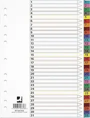 Dividers Q-Connect Mylar, Cardboard, A4, 225x297mm, 1-31, 31pcs, Laminated Index