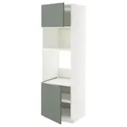 METOD hi cb f oven/micro w 2 drs/shelves, white/Nickebo matt grey-green, 60x60x200 cm