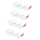4 x Clear Plastic Storage Tray 3 Section Home Office Pantry Oragnsier Container