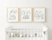 Nursery Decor Wall Art Kids Room Elephant Prints Set Of 3