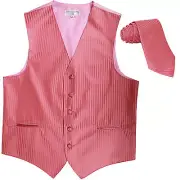 New Men's Vertical Tone on Tone stripes tuxedo Vest Waistcoat_necktie coral