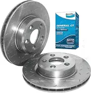 2 Slotted & Drilled Front Disc Brake Rotors + Bendix Pads for Ford Falcon Territory Fairmont BF FG SX SY SZ 6cyl 2.7L 276DT 4.0L Barra 182 190 245T V8 5.4L Boss 260 Boss 290 8cyl Barra 260 2004-2016