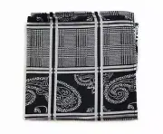 Mens Black, Silver & White Paisley Silk Pocket Square