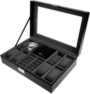 Watch Display Box Watch Jewelry Display Container 8+2 Slot Grid for Ring Studs Watch Storage Organizer Watch Organizer for Men Women Watch Cases for Men FANDIAO