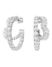 [Swarovski] Mixed Cuts Heart Rhodium Plated Matrix Hoop Earrings in White