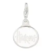 Sterling Silver Amore La Vita Rhodium-Plated Polished Enameled University Of Nebraska Charm With Fancy Lobster Clasp