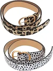 [Healeved] 2pcs Leopard PU Waist Belts for Women Stylish Casual Jeans and Dress Accessory Durable and Lightweight Fashion Belts for Everyday Wear