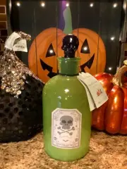 Pier 1 Imports Halloween 10" LED Candle Potion Skull Jar Green Glass with Timer