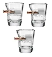 Original BenShot Bulletproof 'Merica Shot Glass w/ Real 308 Bullet ~ 3 PACK