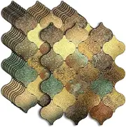 [weimeisc] 10 Sheets Peel and Stick Backsplash Tile for Kitchen, Self-Adhesive Mosaic Tile, Stick on Bathroom Vanities，Fireplace Décor, Laundry Table(9.25" X 11.41") (Printing Yellow+Green)