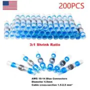 200pcs Blue Butt Splice Heat Shrink Wire Connectors Solder Seal SleeveTerminals