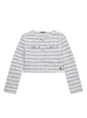 GUESS Girl's Navy Stripe Stretch Boucle Blazer in Grey Size: 10, Spandex