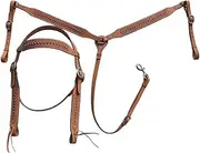 LEATHERRIDE Handcrafted Leather Browband Headstall & Breast Collar Set Stainless Steel Buckle Luxurious Horse Headstalls