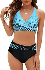 [MAIABLEAU] Women Two Piece Swimsuits Wrap Front Bikini High Waisted Bottom Tummy Control Bathing Suits