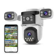 Three-Lens Security Camera Outdoor, 360° View Outside Camera, 2.4Ghz WiFi, Hu...