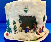 Vintage Christmas Hand Carved Pillar Wax Candle Nativity Scene 4”H" Remarkable!