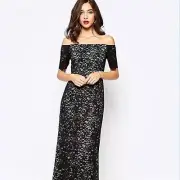 Warehouse Off the Shoulder Lace Maxi Dress