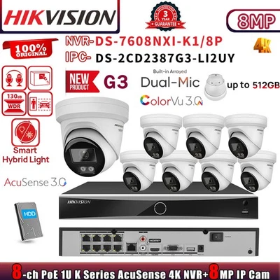 G3 HIKVISION 8CH NVR DS-7608NXI-K1/8P ColorVu 8MP IP Camera DS-2CD2387G3-LI2UY