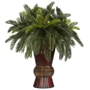 NEW 29" TALL LARGE ARTIFICIAL SILK FAKE CYCAS PALM PLANT w/ BAMBOO VASE