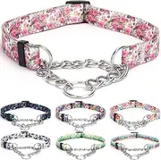 Serijoars Martingale Collar for Dogs, Heavy Duty Floral Pattern, Female Safety Nylon Training Dog Collar with Flowers Design - Large Medium Small Dogs (L, Peony)