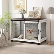 Piskyet Dog Crate Furniture Barn Door Dog Crate for Large Dogs Up to 80 lbs,Sliding Door Dog Crate Modern Decorative End Side Table Nightstand