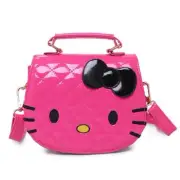 Hello Kitty Face BlackBow Crossbody Bag Pink Patent Leather Girl's Sling Purse