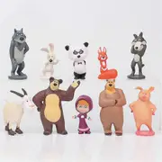 10pcs/set Masha&bear Figure Toys Pvc Model Doll Mini Figures Set Cake Topper Decoration Party Favor Supplies Gifts -NMAOV