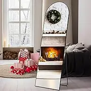 Sweetcrispy Full Length Mirror Arched Full Body Floor Mirror with Stand Aluminum Alloy Frame, Standing Hanging or Leaning Wall, 59"x16"