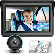 ECOCONUT Car Camera for Baby, 7” 1080P HD Screen Baby Car Camera with IR Night Vision, 360° Rotating Adjustable Cam for Rear Facing Seat Backseat, Plug and Play Easy Install (Blue)