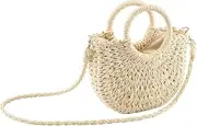 [Generic] Women Straw Handbag Mini Summer Beach Rattan Tote Bag Crossbody Shoulder Top Handle Handbag Handmade Purse Clutch Bag