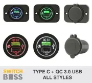 TYPE C + QC 3.0A USB LED Flush Mount Panel 12v Outlet Power Socket All STYLES