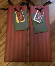 Set Of 2 Aldi Paper Wine Bottle Burgundy Striped Gift Bags With Tags Tissue New