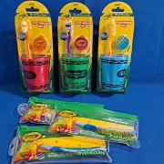New Lot 6 CRAYOLA TOOTHBRUSH SET Brush Buddies Rinsing Cup Cap & Xtra Travel Kit