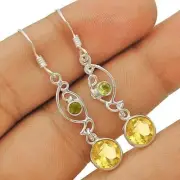 Natural Citrine & Peridot 925 Solid Sterling Silver Earrings Jewelry @B19-6