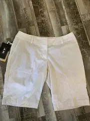 Adidas Climalite womens white pinstripe bermuda stretch golf shorts size 10