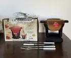 RARE New w Box Vintage Le Creuset Cast Iron Fondue Set Hazelnut Noisette Brown