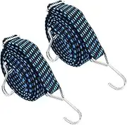 HARSKIYER 2 Pack Adjustable Flat Bungee Cords with Hooks, Heavy Duty Latex Straps with Length Adjustment Metal Buckle Luggage Elastic Rope for Cargo Camping RV Hand Carts, Blue
