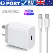 For iPhone 14 13 12 11 8 USB Type C Fast Power Adapter 20W PD Cable Lot AU Block