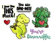 Sizzix Framelits T-Rex #663515 Retail $14.99 7pk & stamps by Katelyn Lizardi