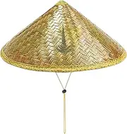 [Generisch] Straw Hats, Asian Chino Hat, Vintage Chinese Fishing Hat, Hand Woven, with Adjustable Cord, 14 Inch Peasant Fishing Hat with Sun Protection, Light Yellow, Single Attribute