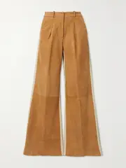 [HALFBOY] HALFBOY - Twill-paneled Suede Wide-leg Pants - Camel - small small Brown