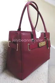 COACH 36488 SWAGGER POLISHED PEBBLE LEATHER CARRYALL TOTE BAG PURSE Black Cherry