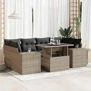 7 Piece Garden Sofa Set with Cushions Grey Poly Rattan, Garden Furniture Sets