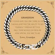 [Generic] Grandson Cuban Link Chain Bracelet Engraved with Love from Grandpa - Inspirational Gifts for Christmas, Birthday, Graduation, Veterans Day - Show Your Grandson How Special He Is, Small, Silver Plated