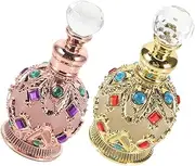 SAFIGLE 2Pcs Vintage Glass Perfume Bottles Refillable Essential Oil Container Travel Friendly Decorative Atomizer for Perfume and Fragrance Storage Elegant Middle Eastern Design