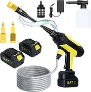 qorkhogr Cordless Pressure Washer,6-in-1 Battery Power Pressure Washer,Portable Handheld Power Washer with 2 Rechargeable Batteries for Cars Garden Fence Home Floor Cleaning Yellow