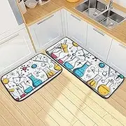 Kitchen Mats for Floor, 2 Piece, Science Bottle White Funny Cute Washable Non-Slip Kitchen Rugs Set for Home & Office, Sink, Laundry, 19.7” x 27.6” + 19.7” + 47.2”
