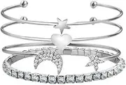 [YiyiLai] Women 4PCS Crystal Heart Moon Open Bangle Adjustable Bracelet