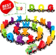Magnetic Alphabet Train Set 27pcs ABC Toy with Flash Cards & Bag for Kids Ages 3