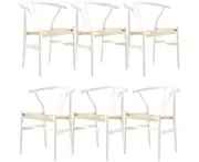 Anemone Set of 6 Wishbone Dining Chair Beech Timber Replica Hans Wenger - White